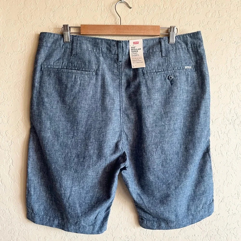 NWT Levi’s 502 Regular Taper Chino Shorts Blue Chambray Linen Cotton